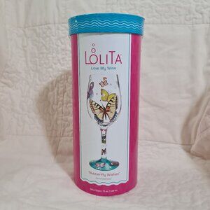 Lolita Butterfly Wishes Hand Painted Wine Glass in Gift Box, NWT
